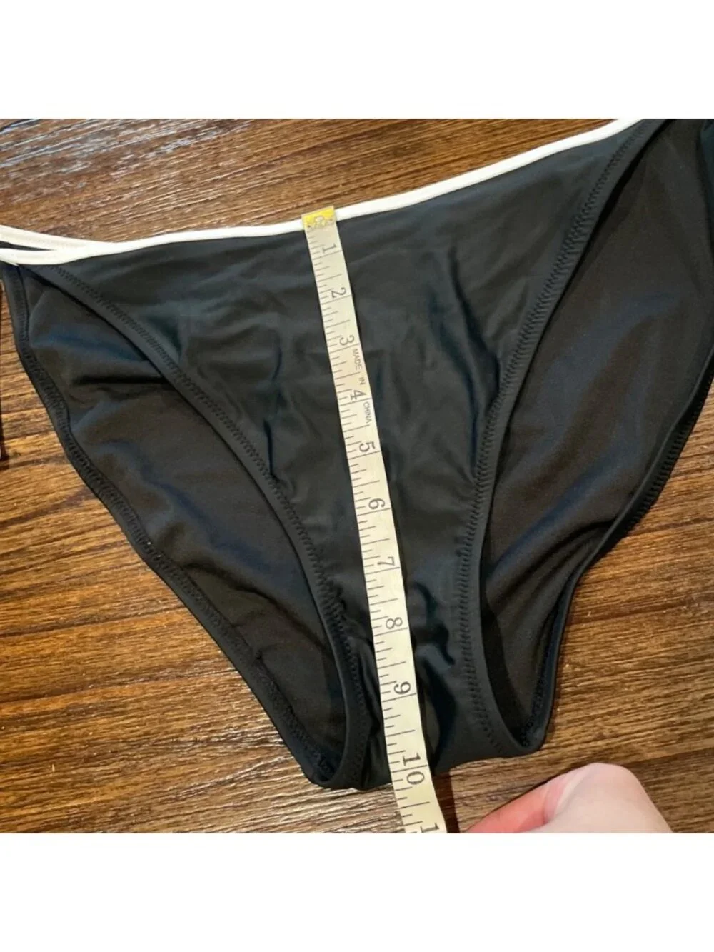 NWT J.Crew String Bikini Bottom XL Black White Contrast-Trim Mid Rise Adjustable